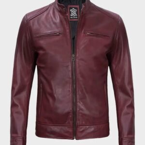 dodge mens maroon cafe racer premium lambskin leather jacket