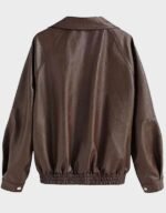 faux leather button zipper jacket brown