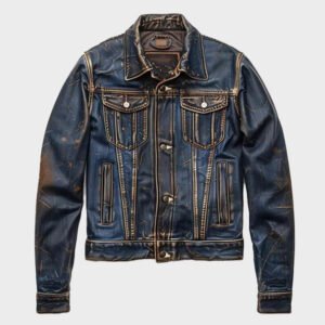 men real lambskin blue vintage style leather jacket