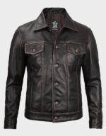 men rub off trucker leather jacket