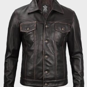 men rub off trucker leather jacket