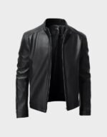 mens black slim fit biker casual leather jacket