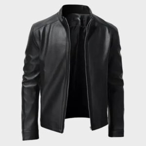 mens black slim fit biker casual leather jacket