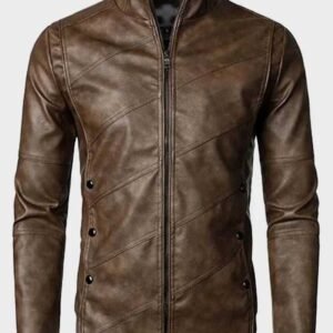 mens brown lightweight fashion motorcycle leather jacket