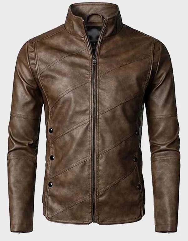 mens brown lightweight fashion motorcycle leather jacket