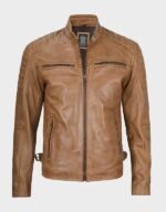 mens camel brown cafe racer leather jacket