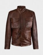 mens military m-65 brown leather jacket