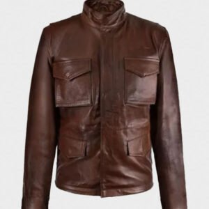 mens military m-65 brown leather jacket