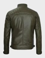 mens quilted shoulder cafe racer leather jacket military green