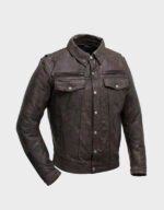 mens real lamb distressed leather trucker jacket