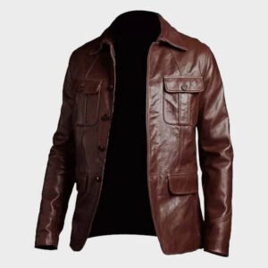 mens soft lambskin leather brown coat jacket