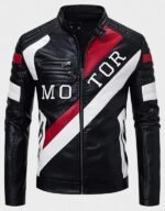 mens trendy stand collar moto biker leather jacket