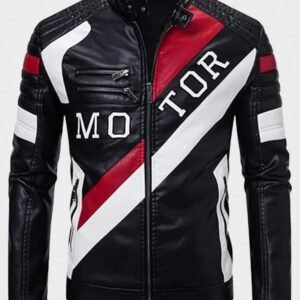 mens trendy stand collar moto biker leather jacket