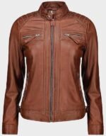 real lambskin womens cognac leather jacket