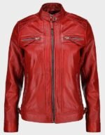 real lambskin womens red leather jacket