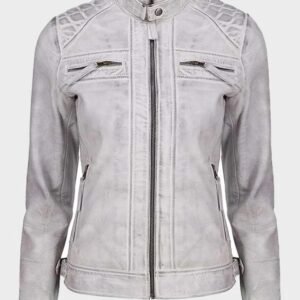 real lambskin womens white leather jacket