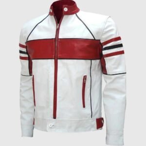 red and white leather jacket