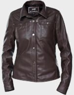 womens button front lambskin brown leather jacket