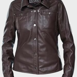 womens button front lambskin brown leather jacket