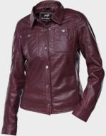 womens button front lambskin burgandy leather jacket