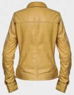 womens button front lambskin leather jacket yellow