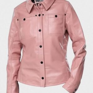 womens button front lambskin pink leather jacket