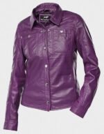 womens button front lambskin purple leather jacket