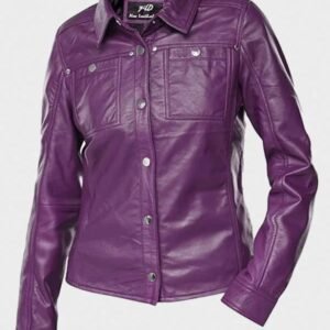 womens button front lambskin purple leather jacket