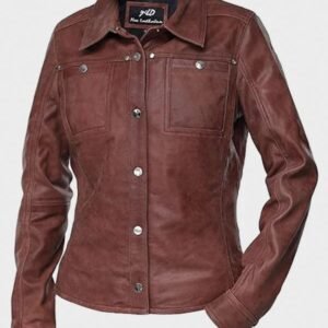 womens button front lambskin vintage brown leather jacket