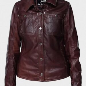 womens button front lambskin vintage maroon leather jacket