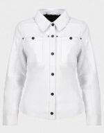 womens button front lambskin white leather jacket