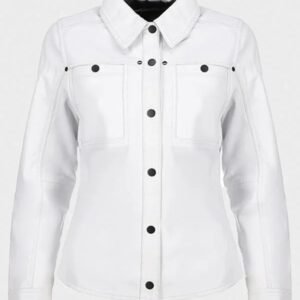 womens button front lambskin white leather jacket