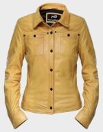 womens button front lambskin yellow leather jacket